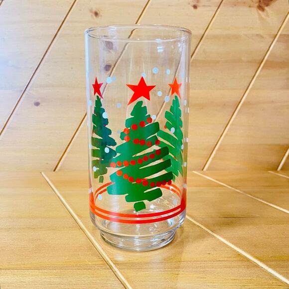 Vintage Libbey Holiday Glass Set Of 4 Christmas Trees Tumblers Drinking Glasses - Picture 2 of 2